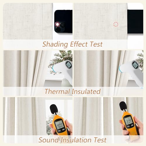 100% Blackout Linen Curtains 84 Inch - Thermal Insulated 2 Panel Set