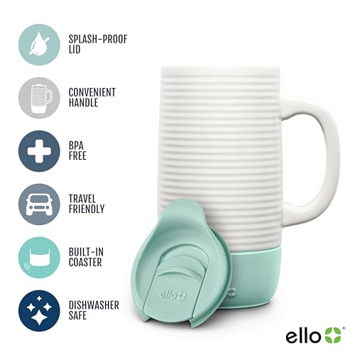 Ello Jane Yucca 18oz Ceramic Travel Mug with Handle & Splash-Resistant Lid