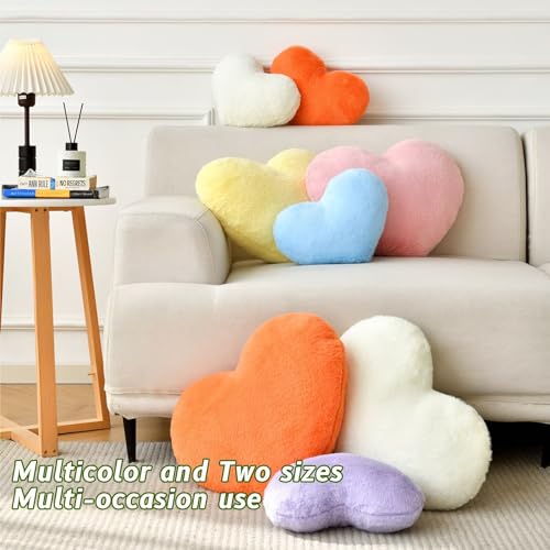 Pink Heart Throw Pillow - 13 x 10 Inch Soft Faux Rabbit Fur Decorative Pillow