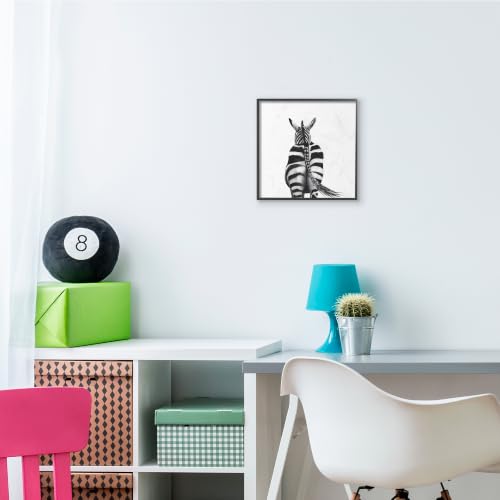 Midnight Black Framed 12x12 Zebra Butt Animal Portrait Wall Art – Playful Jungle Decor
