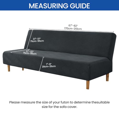Stretch Futon Cover | Anti-Slip Armless Sofa Bed Slipcover, Dark Gray, Full Size 67-82 inches