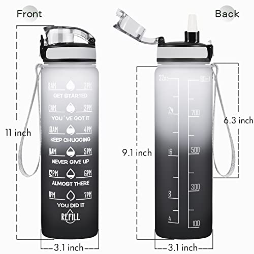32 oz Motivational Water Bottle with Time Marker and Straw