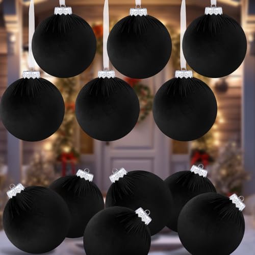 Rotatingpals Black 12-Pc Jumbo Velvet Christmas Balls Ornament Set 6 Inch