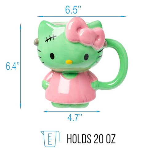 Silver Buffalo Sanrio Hello Kitty Halloween Frankenkitty Pink Dress Ceramic 3D Sculpted Mug, 20 Ounces
