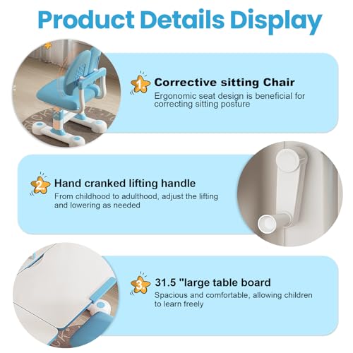 Adjustable Kids Study Desk and Chair Set with Tilt Desktop and Storage