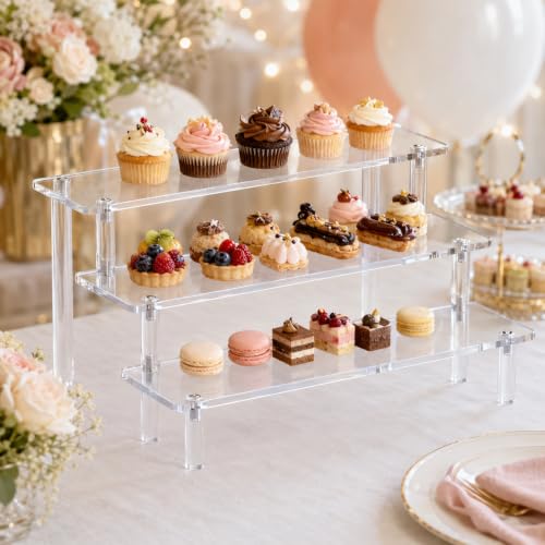 3-Tier Acrylic Display Riser Stand for Collectibles, Perfume, and Desserts