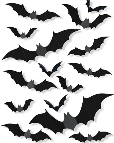 120 Pcs 3D Halloween Bat Wall Decor, Waterproof PVC Scary Bat Stickers