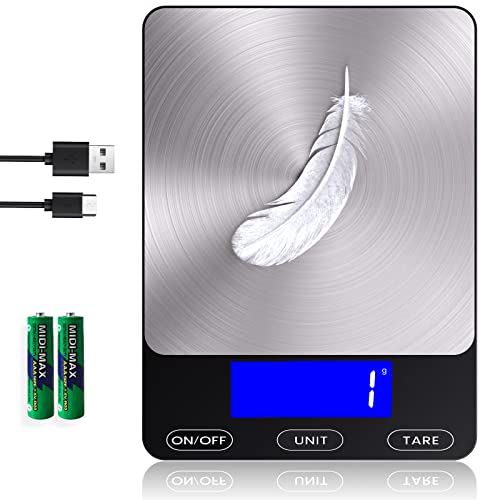 Digital Kitchen Scale 33lb/15kg - Rechargeable Stainless Steel Food Scale