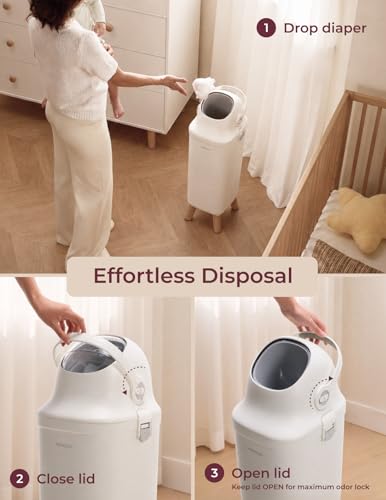 Ergonomic Diaper Pail with Odor Control & Childproof Lock
