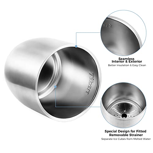 Tiken 3L Double-Wall Vacuum Insulated Ice Bucket with Lid & Tongs - Silver