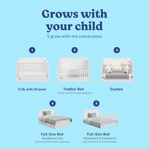 5-in-1 Convertible Baby Crib with Under-Bed Storage Drawer (White)