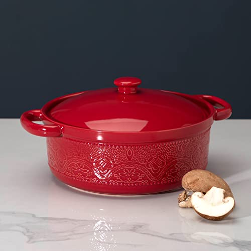 FUN ELEMENTS FE 2 Quart Casserole Dish with Lid - Christmas Red