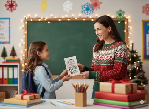 All I Want For Christmas Is My Students To Stop Saying 6-7 Teacher Card - Funny Holiday Meme Greeting Card with Kraft Envelope