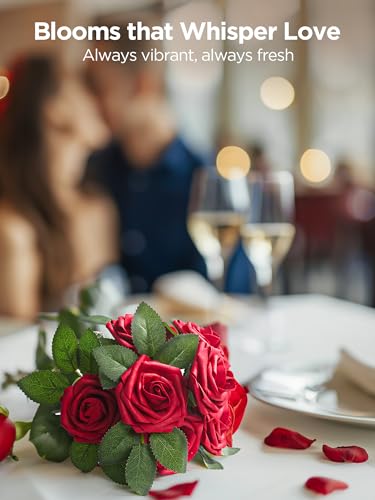 50 Pcs Dark Red Artificial Foam Roses with Adjustable Stems