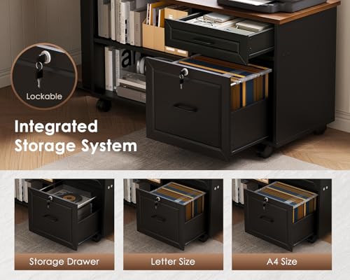 55" L-Shaped Electric Standing Desk with Mobile File Cabinet Storage