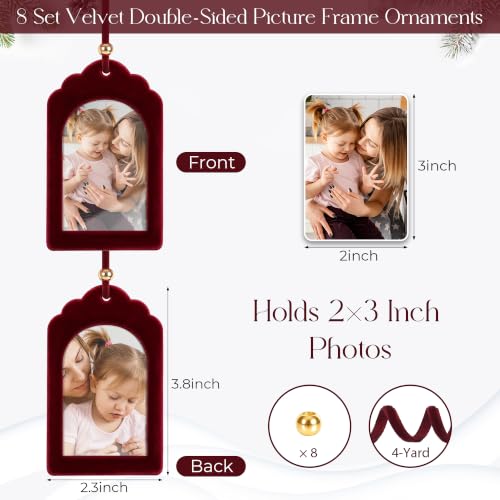 UNIQOOO 8-Pack Burgundy Velvet Arch Photo Frame Ornaments 2x3 Inch for Christmas & Holiday Decor