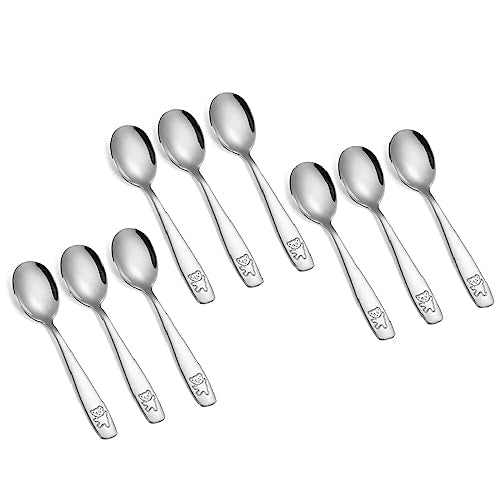 9-Piece Stainless Steel Toddler Spoons Set with Bear Engraving
