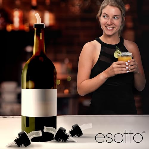 Esatto 24 Pack Liquor Bottle Pourers with Built-in Filter Spouts - Drip-Free, Universal Fit