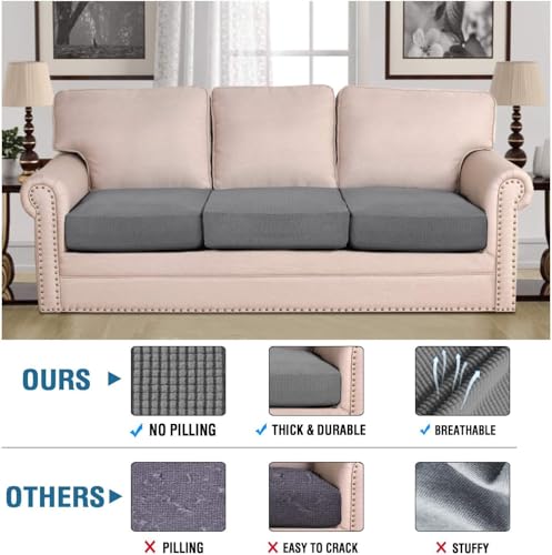Stretch Sofa Seat Cushion Covers - 3-Piece Jacquard Couch Slipcover Set