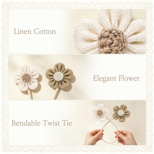 Boho Flower Curtain Tiebacks, Adjustable Linen Cotton Holdbacks - 2 Pack