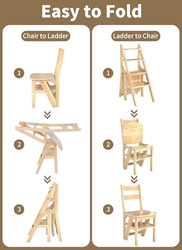 3-in-1 Wooden Folding Library Ladder and Step Stool, 300lb Capacity