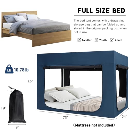Full Size Bed Tent with Metal Frame - 90% Blackout Privacy Canopy
