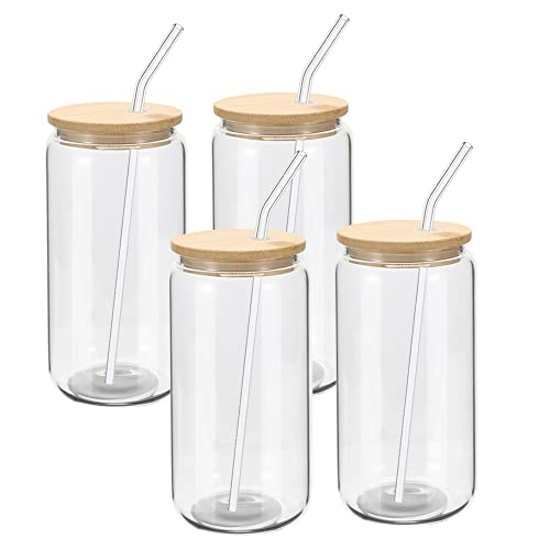 20-Pack 16oz Beer Can Shaped Glass Cups with Bamboo Lids and Glass Straws