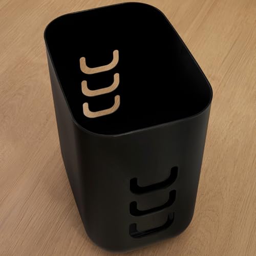 Black Plastic Trash Can 2.5 Gallon Wastebasket with Grocery Bag Hooks