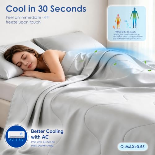 Cooling Comforter Queen Size - Lightweight Summer Blanket, Grey