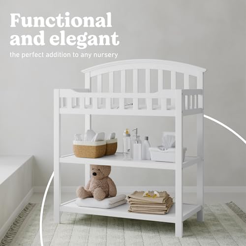 Nursery Changing Table with Storage Shelves and Water-Resistant Pad, White