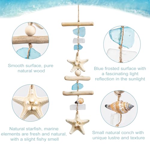 Nautical Coastal Wall Decor with Sea Glass, Driftwood, Starfish, and Shells