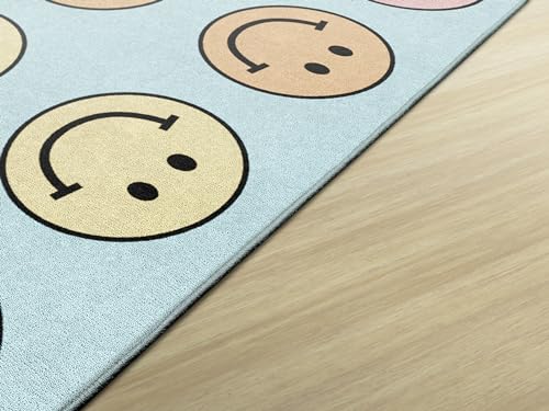 Pastel Rainbow Smiley Face Classroom Area Rug - 7'6" x 12', Seats 28