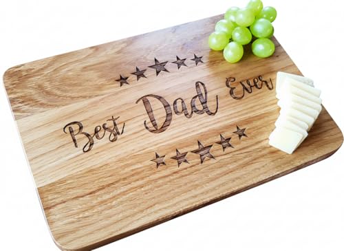 Best Dad with Stars Laser Engraved Oak Cutting Board 12x8" - Father's Day Gift