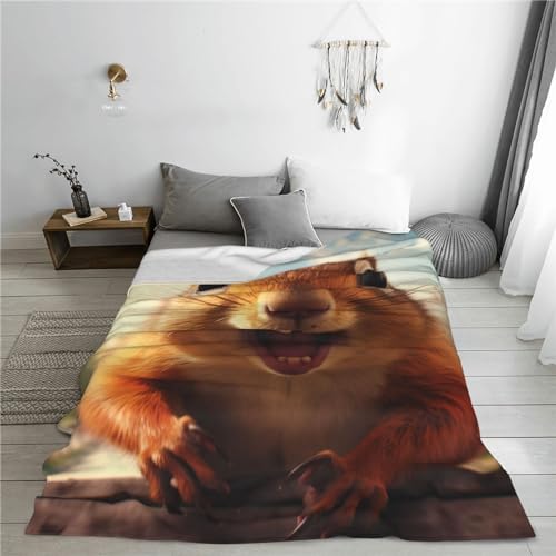Turamurra Squirrel Throw Blanket 80x60 Ultra Soft Flannel All-Season Cozy Decor