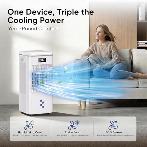 Portable Evaporative Air Cooler 3-in-1 Swamp Cooler with 2-Gal Tank