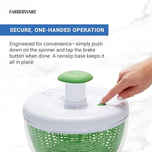 Large Pump Salad Spinner with Bowl and Colander Basket, 6.6 Quart (Green)