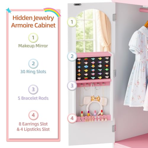 Kids Dress Up Storage Wardrobe with Hidden Jewelry Armoire and Mirror