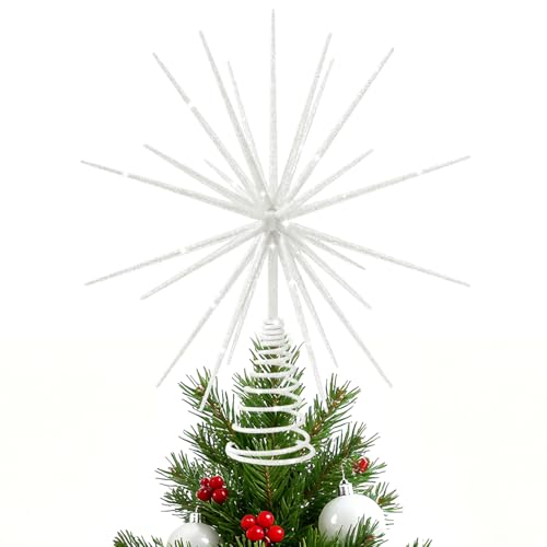 LGFMGWH 13.7 Inch White Christmas Tree Topper - 3D Burst Exploding Star Holiday Decor