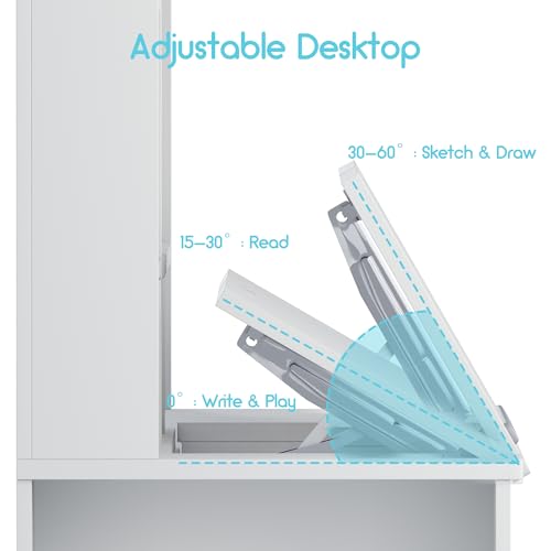 Kids Ergonomic Study Desk and Chair Set with Tiltable Desktop and Storage
