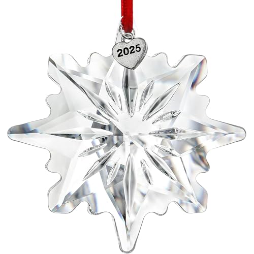 2026 Crystal Snowflake Suncatcher Ornament - Clear Snowflake Hanging Decor (3.15in) with Gift Box
