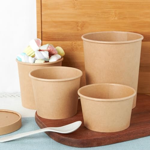 8oz Paper Soup Containers with Lids – 50 Pack, Disposable Take-Out Cups