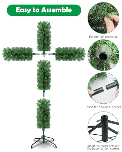 Leyndo 7.2 ft Cross Christmas Tree with Lights Prelit - 100 Light Bulbs, Natural Wooden Ring