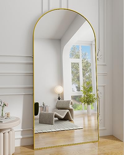 71x30 Arched Full Length Mirror, Gold Floor Mirror with Stand