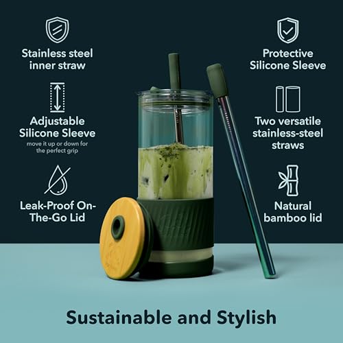 20 oz Glass Tumbler with Lids, Straws, and Silicone Sleeve - Lilac
