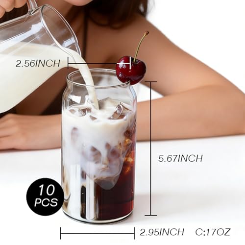 17oz Can Shaped Drinking Glasses Set of 10, Clear Glass Tumblers for Iced Coffee