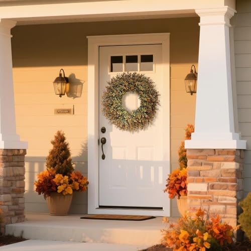 26-Inch Artificial Fall Boxwood Wreath for Front Door Autumn Home Decor