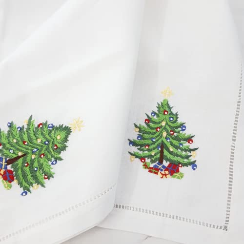 HCRAFT Christmas Tree Embroidered Cotton Napkins Set of 4, 18x18 Inches - Festive Cloth Tableware