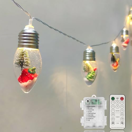 Fonusty 8ft Snow Globe Battery-Operated Christmas Lights, 12 LED with Timer - Indoor String Lights for Bedroom Porch Garden (12 Count Tree Lights Variant)