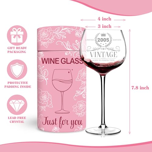 21st Birthday Wine Glass - Engraved Vintage 2005 Stemware Gift for Her