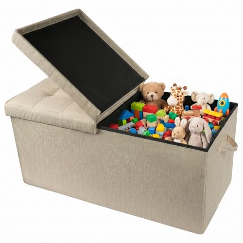 Extra Large Toy Box with Lid - Foldable Storage Ottoman Bench, 31.5 Inch